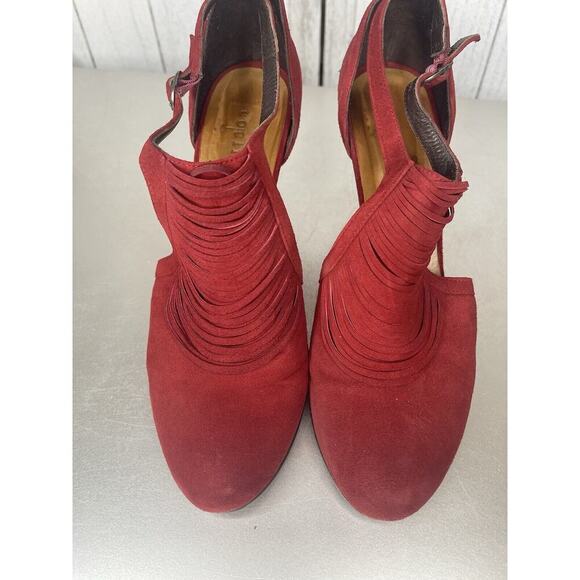 COCLICO Deep Red Suede Heels Sandals Peep Toe Slingback EU 40 US 9-9.5 - Picture 3 of 8